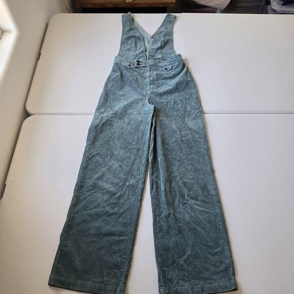 Pilcro Pants - Pilcro Overalls Womens 27 Green Corduroy V Neck Wide Leg Zip Front Pockets